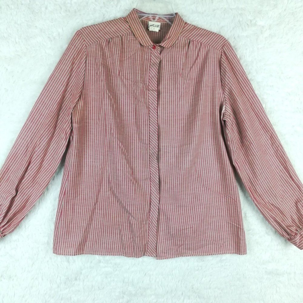 Vintage Terry Chicago Womens Shirt Button Up Peter‎ Pan Pink Bengal Stripe 12